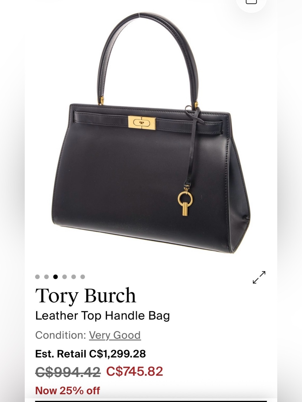 Tory Burch Lee Rodziwill Black Croc Embossed Leather Top Handle/Shoulder Bag - Picture 14 of 15